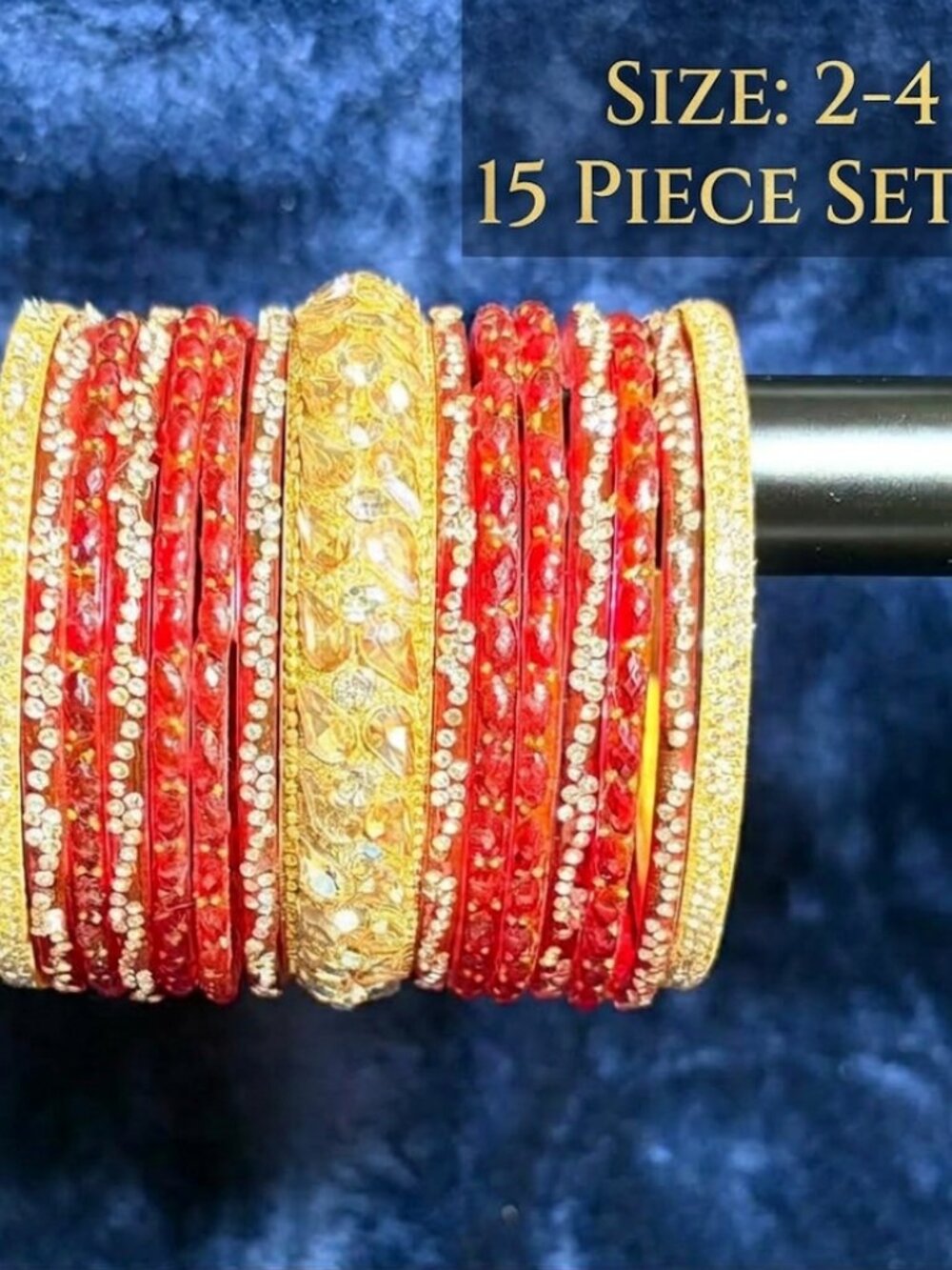 Indian Traditional Red & Gold Rhinestone Bangle Set for Women - Ethnic